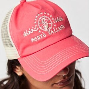 Free People Spring Break Trucker “Puerto Vallarta” Hat  NWOT Coral/White